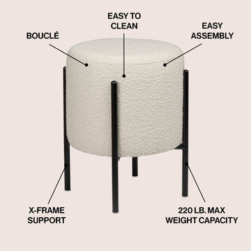 Silvia 18.5" Modern Metal/Bouclé Cushioned Vanity Stool - JONATHAN Y